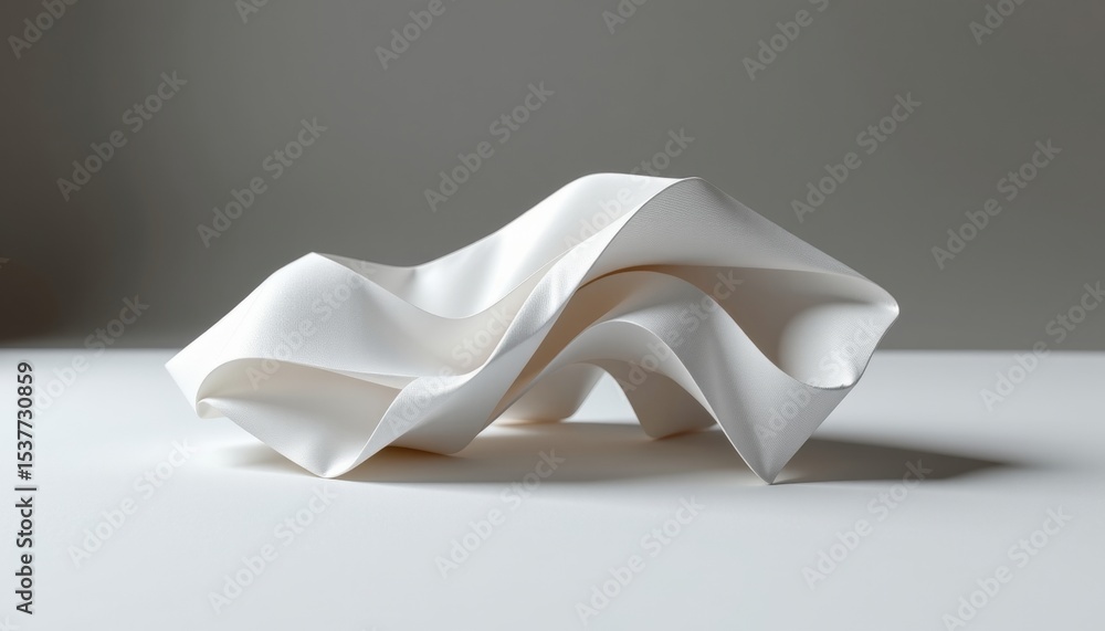 Poster a minimalist art piece showing a folded paper sculpture. the paper is white, and it is lit to highli