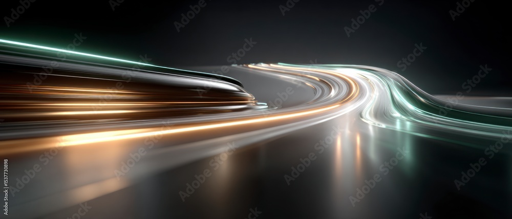 Aufkleber abstract speed light trails dynamic curve golden green lines motion blur futuristic
