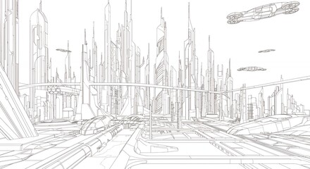 Obraz premium Abstract futuristic cityscape drawing