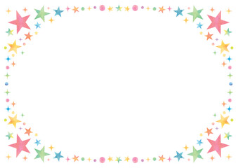Cute colorful stars and glitter frame in watercolor style - white background