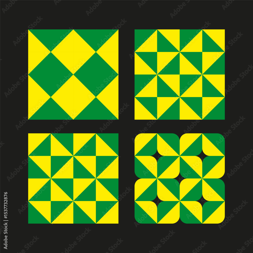 Poster geometric shape tiles. green yellow pattern. vector symmetry layout. abstract square design.