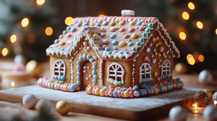 Gingerbread house with snow winter christmas dessert