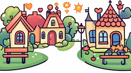 Naklejka premium Colorful cartoon houses in a quaint village setting.