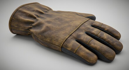 Vintage Brown Leather Work Glove - 3D Render