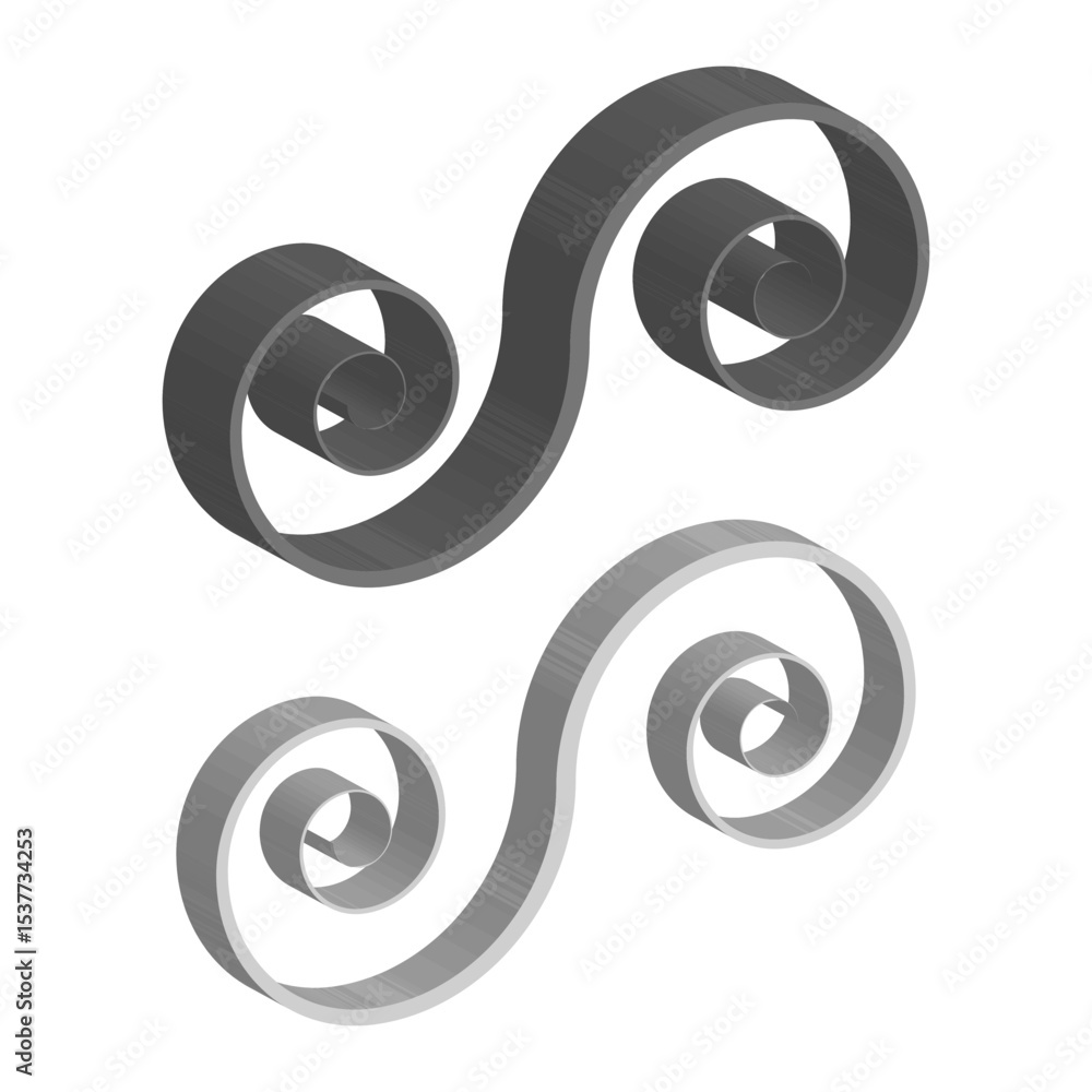 Poster s shaped swirl. twin spiral figure. curvy abstract element. vector loop design.