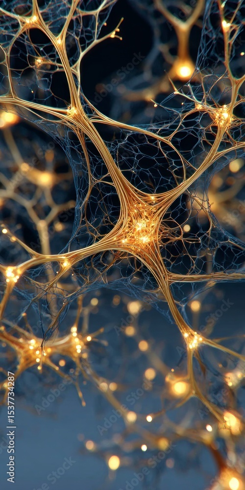 Poster golden neural network brain neuron synapse mind consciousness abstract art