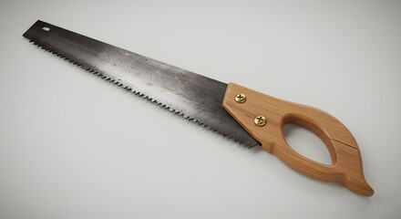 Vintage Hand Saw with Wooden Handle - 3D Render
