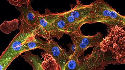 Microscopic close-up showing cells and nucleus - Powered by Adobe