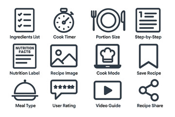 Culinary icons: cooking tools and features for kitchen efficiency