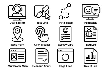 User interface icons for testing and feedback procedures