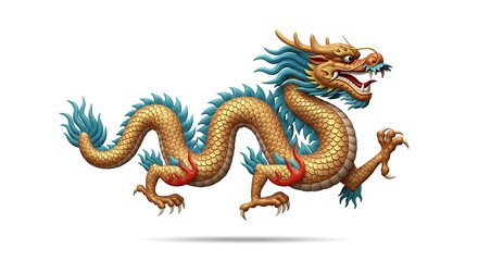 Obraz premium Majestic Golden Dragon Illustration on White Background