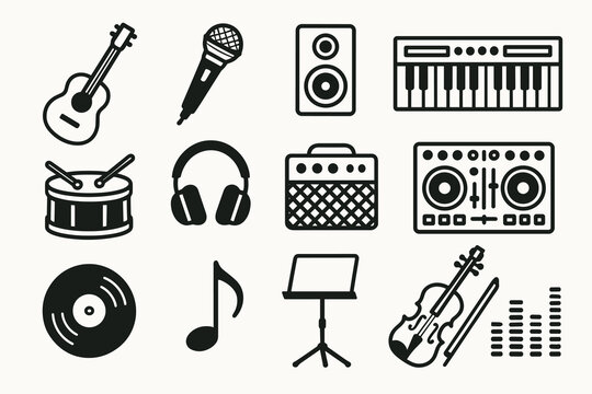 Musical instruments and audio equipment icons collection