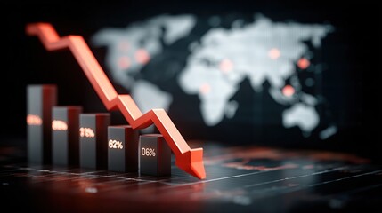 Global Economic Crisis: Sharp Decline in Market Indices and Worldwide Impact Shown on a Dramatic 3D Graph