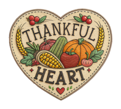 Thankful heart celebrating autumn harvest with fruits and vegetables warm home heartfelt concept cut out png patch