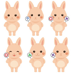 ○×△の札を持ったウサギのキャラクターイラストセット
