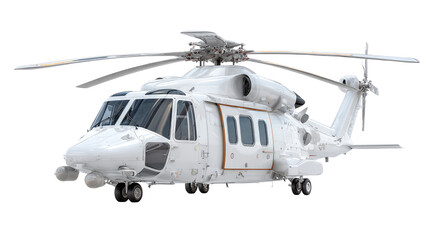 A detailed view of a helicopter isolated against a transparent background

