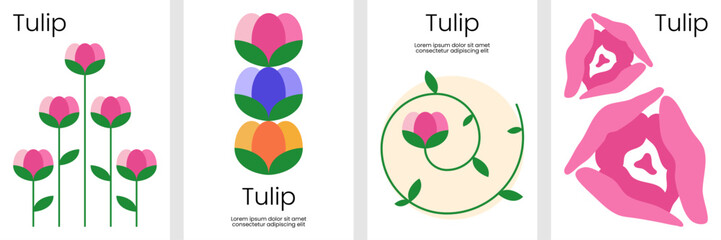 Charming tulip flower poster set featuring minimal vector illustrations in soft pastel colors.