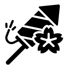 firework glyph icon with flower decor for night celebration