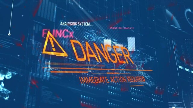 3D globe scanning initiating warning icon fading and morphing DPT into danger requiring action