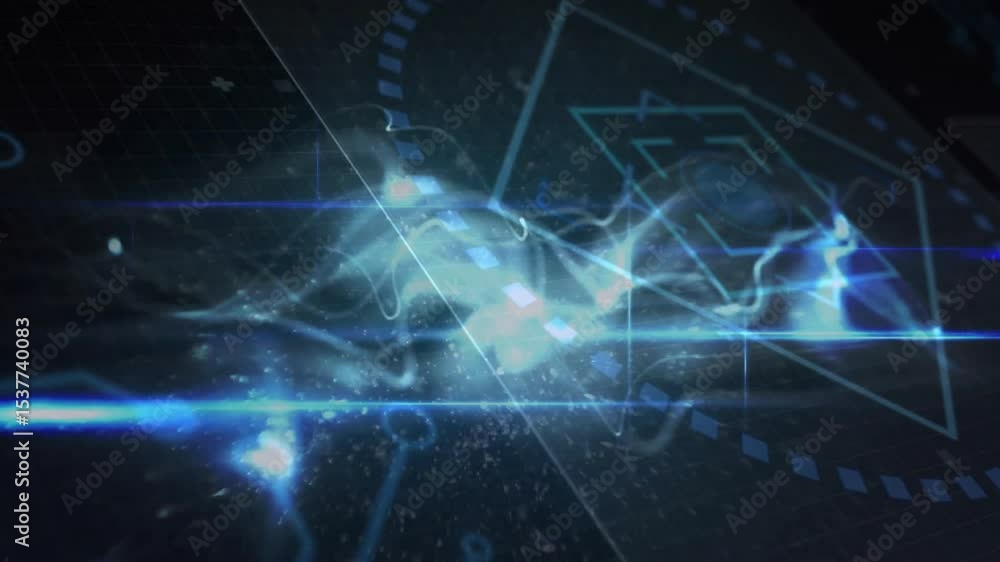 Poster blue flare appearing on grid sparking flowing energy stream pulsing nodes visualizing energy flow