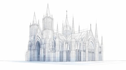 Fototapeta premium Architectural drawing of a gothic cathedral.