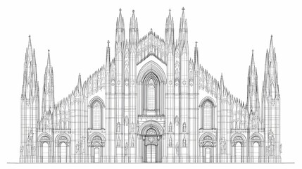 Architectural drawing of a gothic cathedral facade.