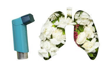 Asthma management with floral elements, isolated on white, PNG