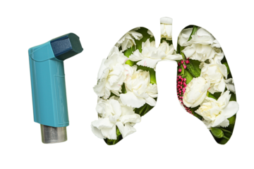Asthma management with floral elements, isolated on white, PNG