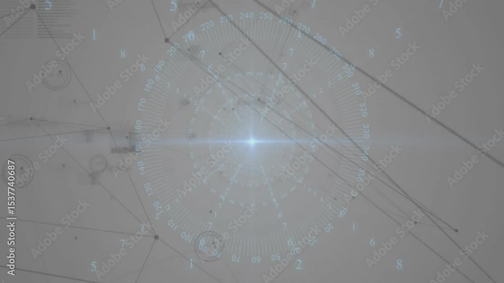 Poster blue-white flash pulsing from central node on dial initiating nodes connecting into scanning grid