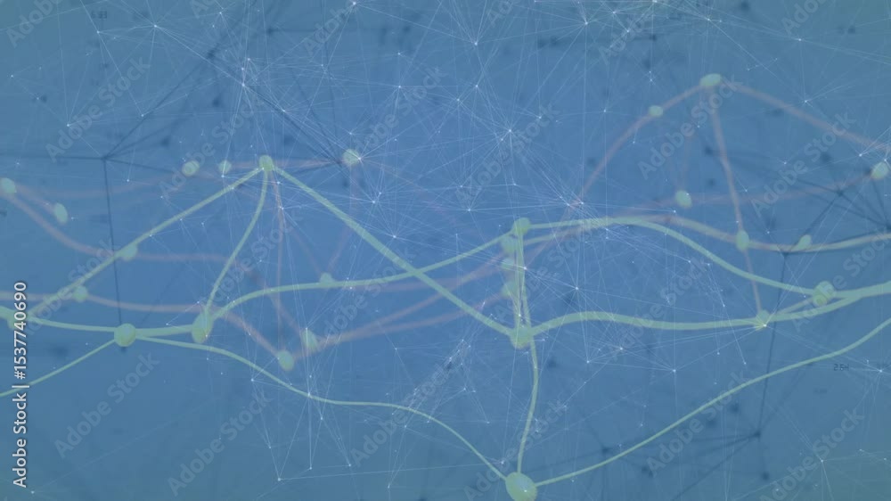 Poster network animation forming waveform after yellow lines glowing and nodes pulsing showing data flow
