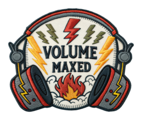 High-energy music patch creative studio embroidery art vibrant colors sound inspiration cut out png patch