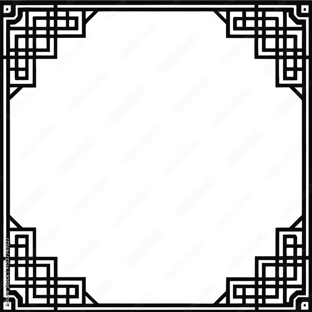 Poster ornamental frame: intricate symmetrical black pattern forms a sophisticated border or elegant frame,