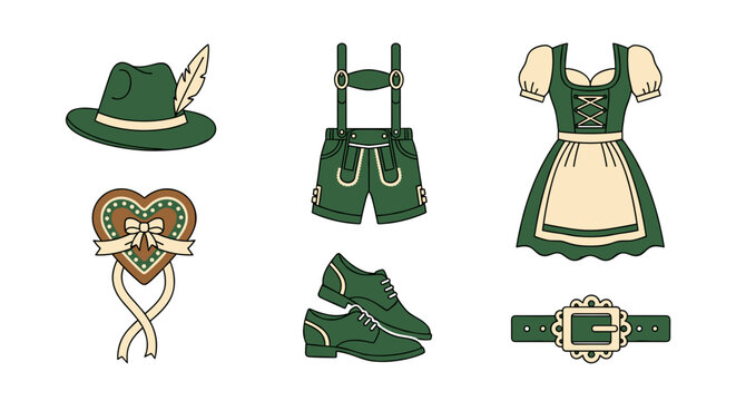 Celebrate oktoberfest with traditional bavarian clothing and accessories vector graphic illustration