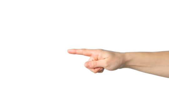 Pointing hand on a clear background, isolated on white, PNG