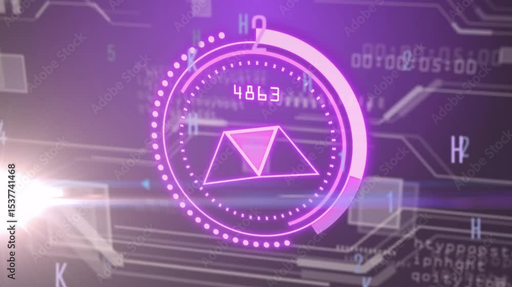 Poster magenta circular hud appearing and rotating progress arc updating numeric readout showing cycle