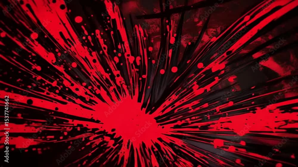 Poster abstract red paint splatter on black background creating a dynamic effect, dark art