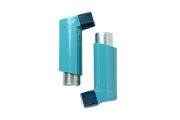 2 blue inhalers for asthma care, isolated on white, PNG