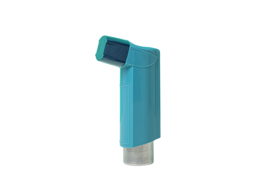 Compact inhaler useful for asthma relief, isolated on white, PNG