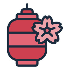 festival lantern filled line icon with sakura for obon celebration