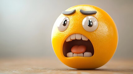 A nauseous 3D cartoon orange emoji character