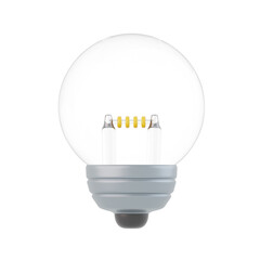 A clear light bulb with internal elements visible, set against a white background.