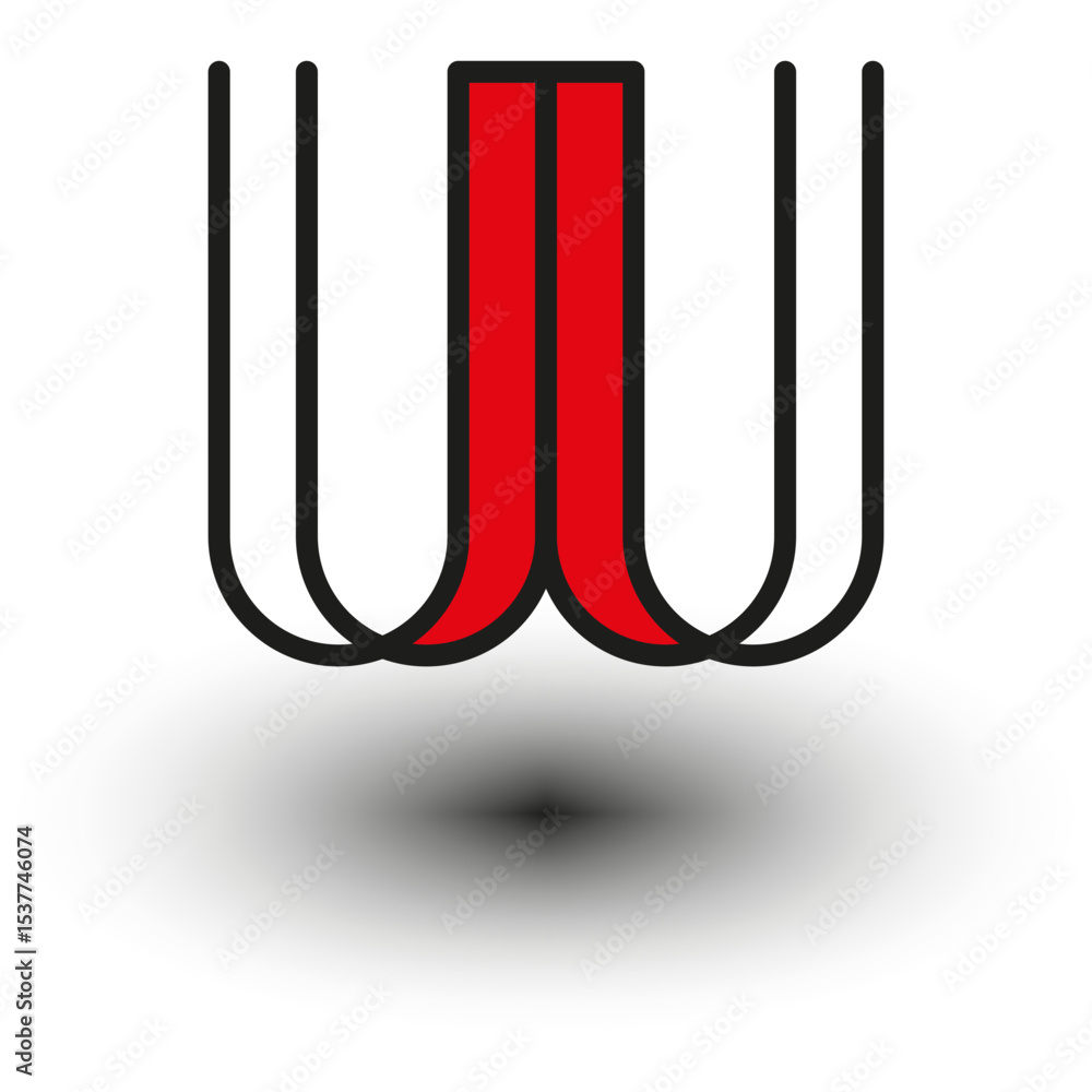 Poster red black monogram. abstract symbol form. shadowed vector shape. curved letter structure.