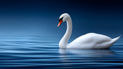 Obraz premium Elegant white swan gracefully gliding on serene blue water