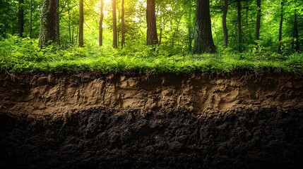 A vertical cross section of a fertile forest soil