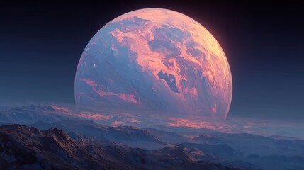 Remote Planet Sunset Over Rocky Mountains