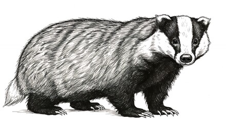 Fototapeta premium Grayscale illustration of a badger