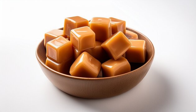 butterscotch cubes gourmet caramel candy photography on white background