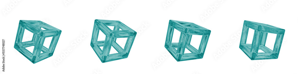 Poster set of 4 3d objects blue frosted ice isolated on a transparent background. object index 30. transpar