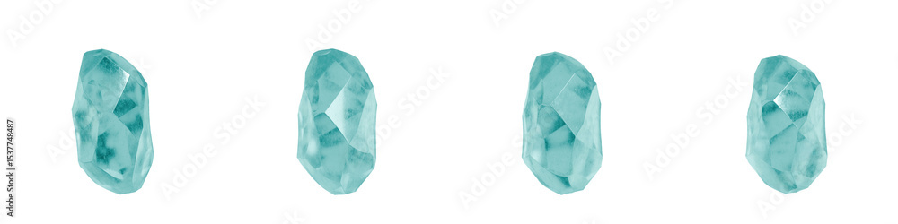Poster set of 4 3d objects blue frosted ice isolated on a transparent background. object index 7. transpare