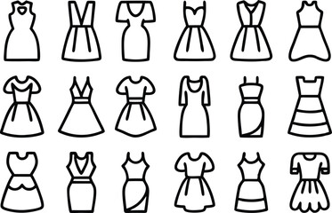 Fashion dress icon set for apparel websites and applications isolated on transparent background